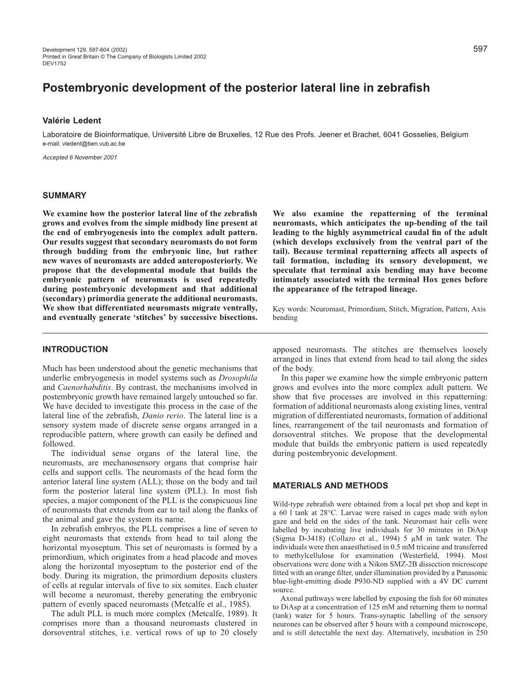 Larval Development of the Lateral Line 599