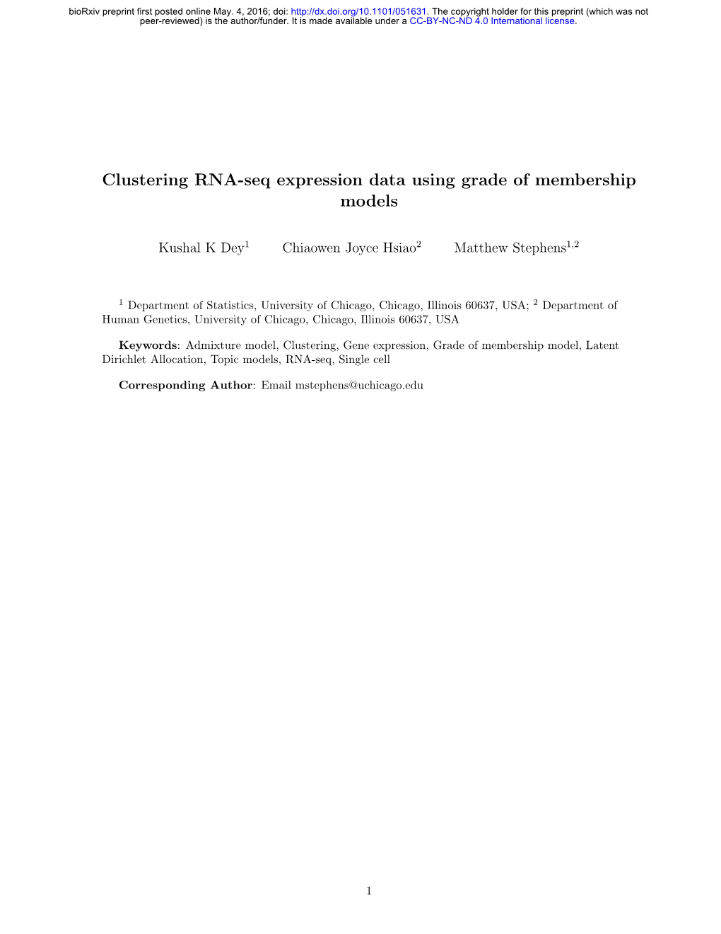 Clustering RNA-Seq Expression Data Using Grade of Membership Models