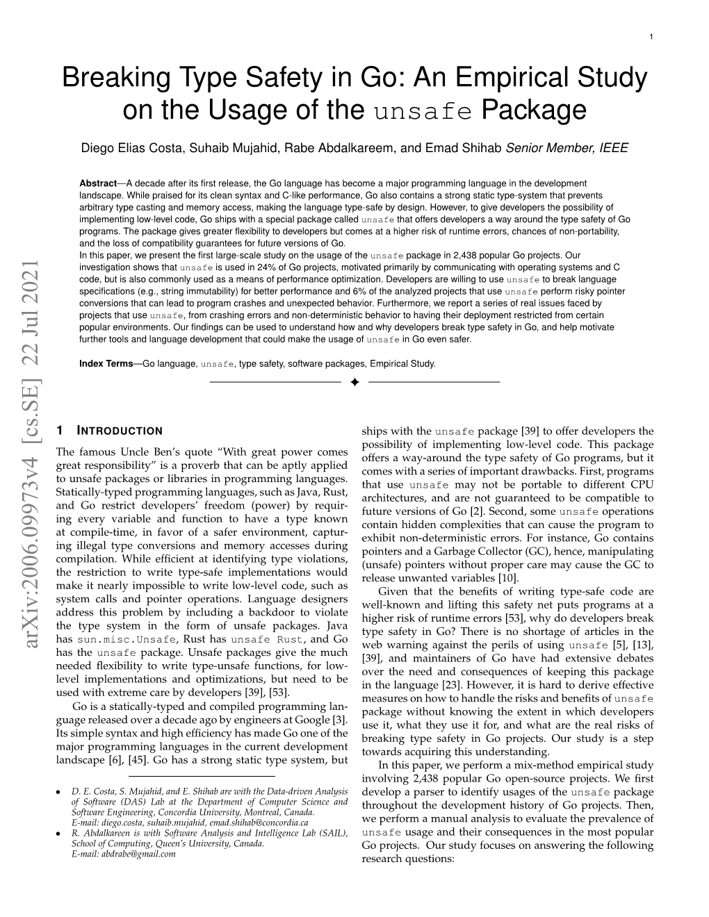 An Empirical Study on the Usage of the Unsafe Package