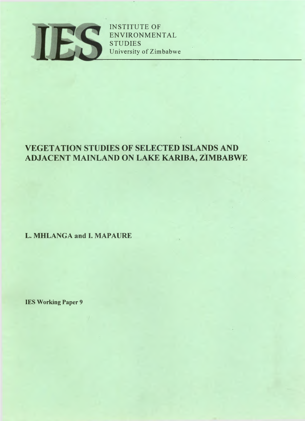 Vegetation Studies of Selected Islands and Adjacent Mainland on Lake Kariba, Zimbabwe