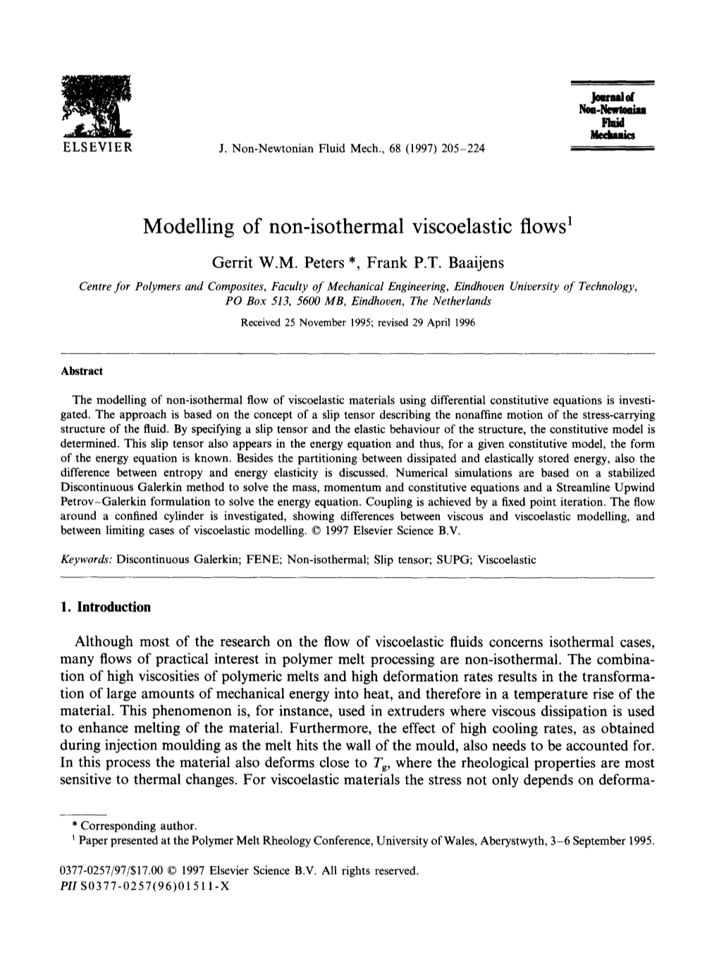 Modelling of Non-Isothermal Viscoelastic Flows 1