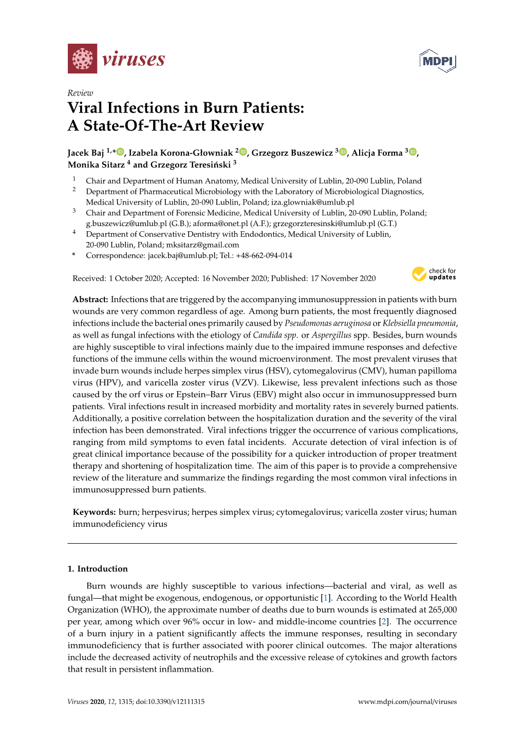 Viral Infections in Burn Patients: a State-Of-The-Art Review