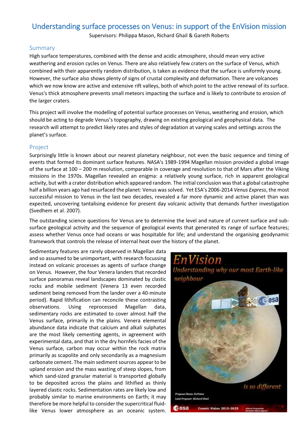 Understanding Surface Processes on Venus: in Support of the Envision Mission