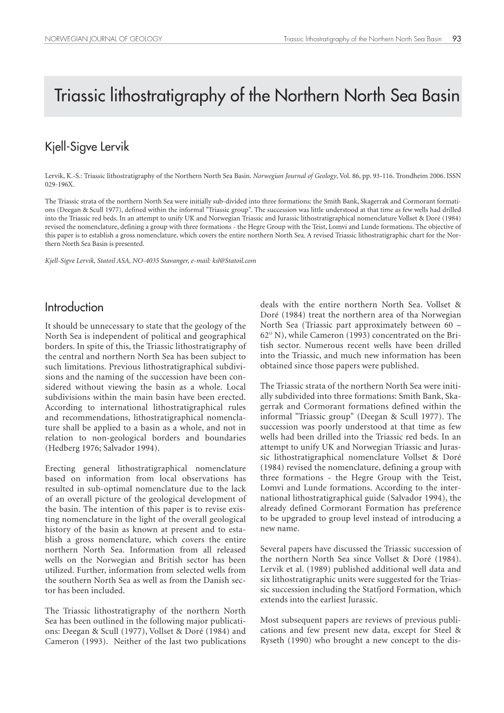 Triassic Lithostratigraphy of the Northern North Sea Basin 93