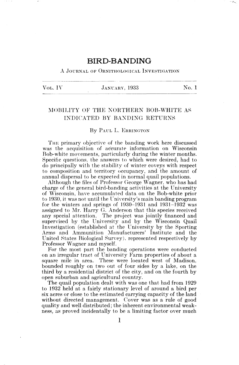 Mobility of the Northern Bob-White As Indicated By