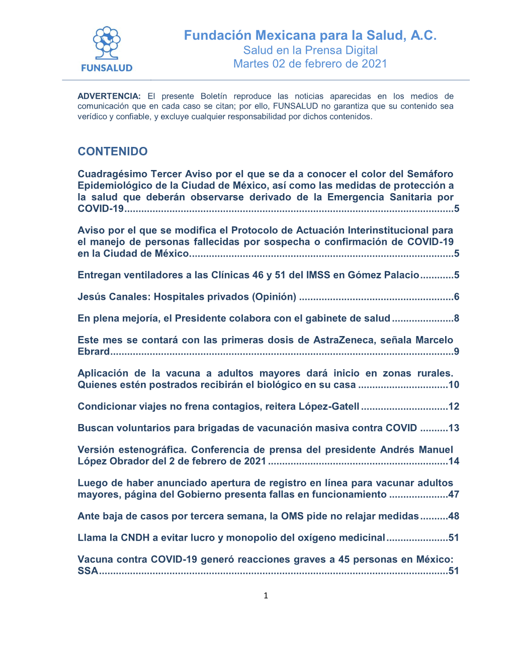 Fundación Mexicana Para La Salud, A.C. Salud En La Prensa Digital Martes 02 De Febrero De 2021