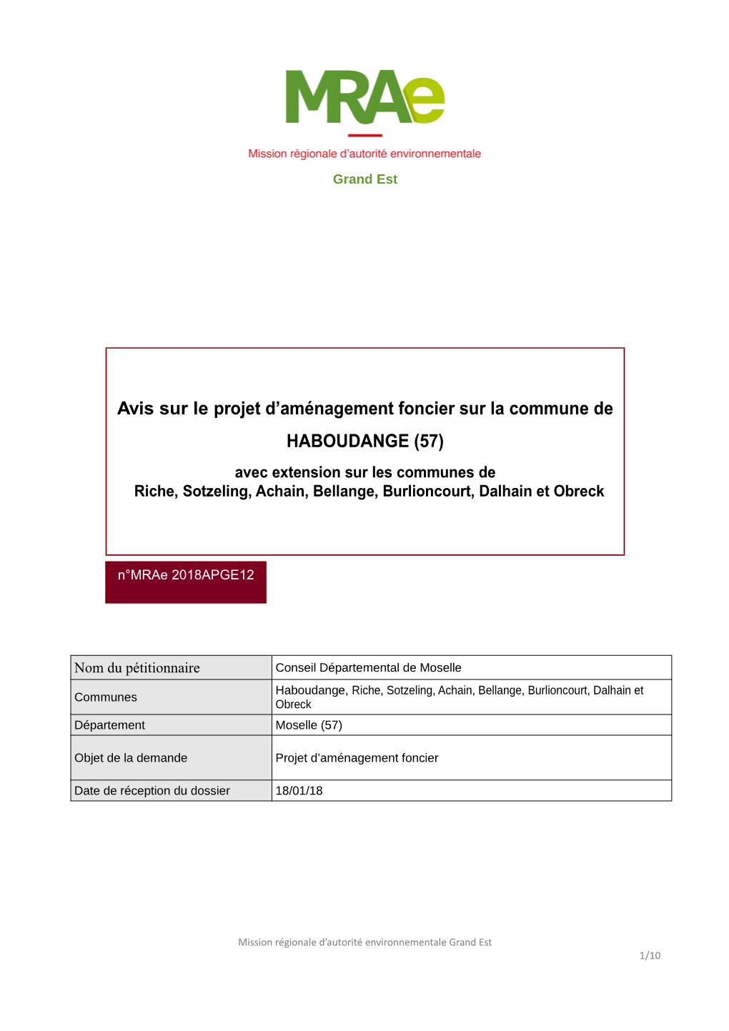 Avis Sur Le Projet D'aménagement Foncier Sur La Commune De