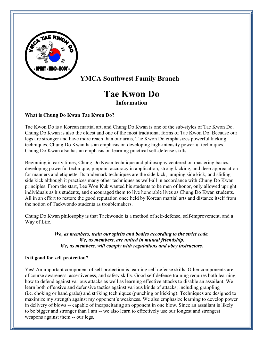 Tae Kwon Do Information