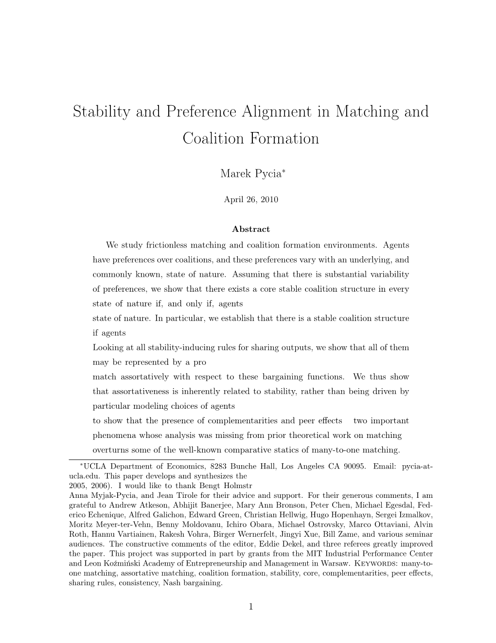 Stability and Preference Alignment in Matching and Coalition Formation
