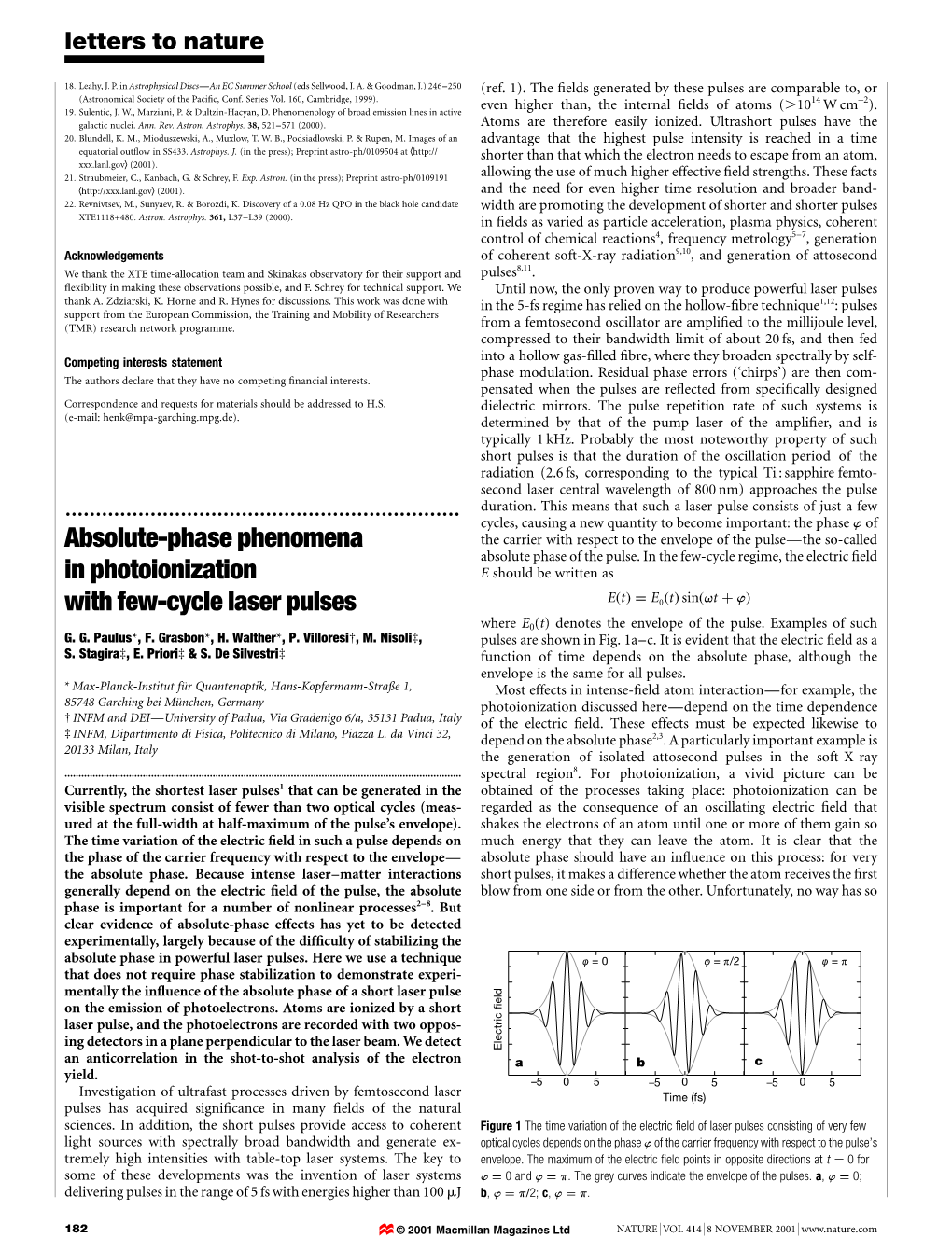 Absolute-Phase Phenomena in Photoionization with Few-Cycle Laser