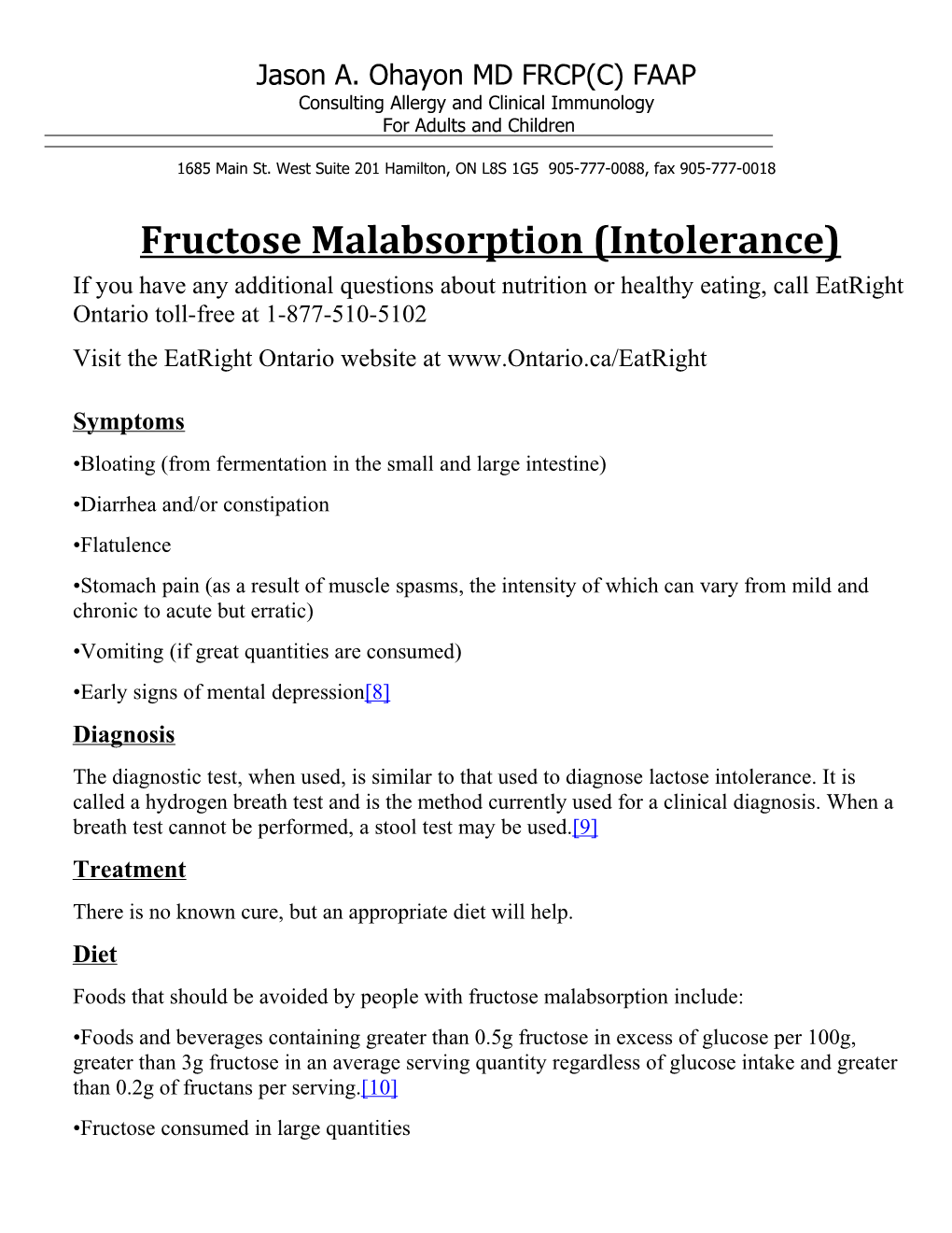 Fructose Malabsorption (Intolerance)