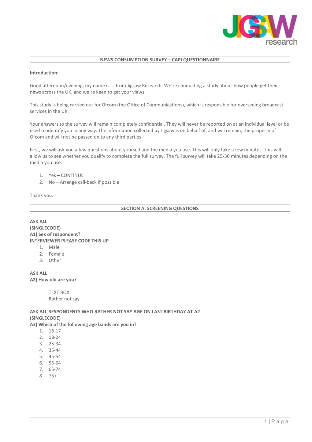 1 | Page NEWS CONSUMPTION SURVEY