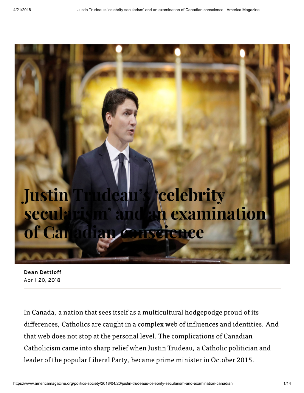 Justin Trudeau's 'Celebrity Secularism' and an Examination of Canadian