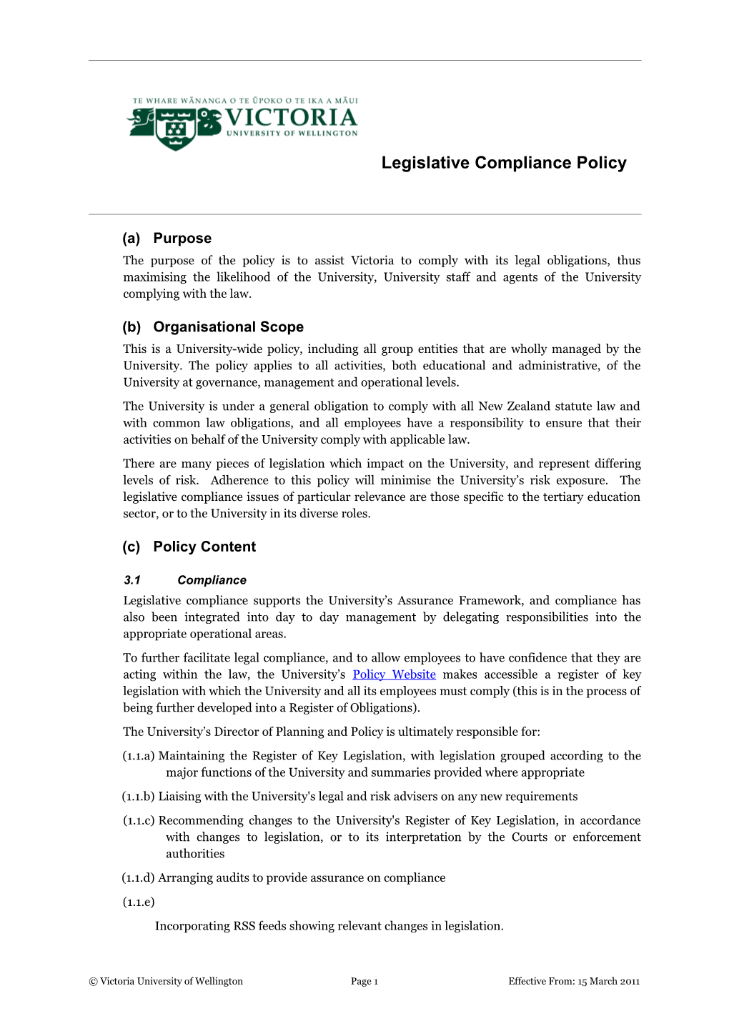 Legislative Compliance Policy