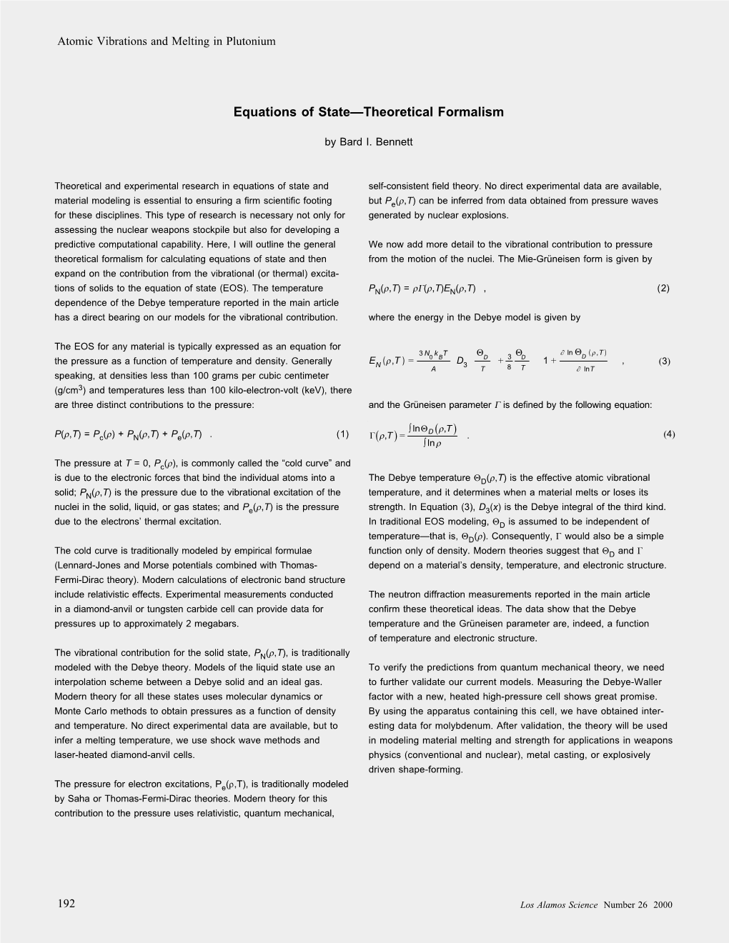 Equations of State—Theoretical Formalism ( ) =