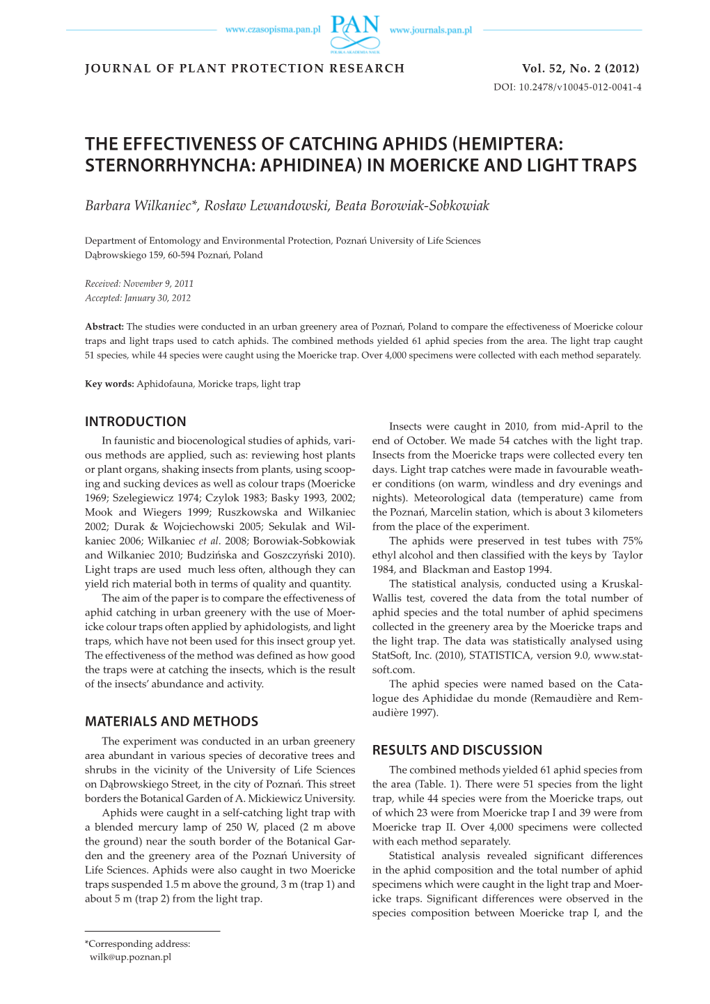 In Moericke and Light Traps