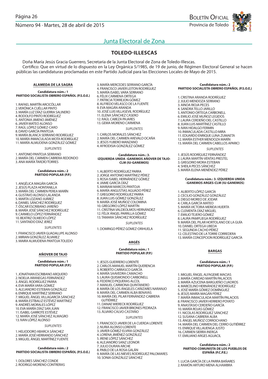 Junta Electoral De Zona De Toledo-Illescas