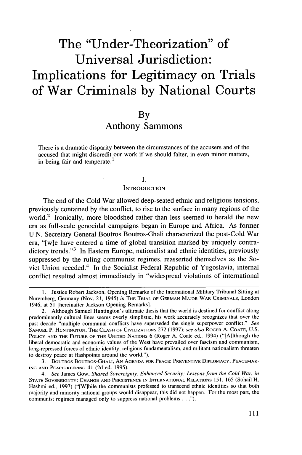 The Under-Theorization of Universal Jurisdiction: Implications for Legitimacy on Trials of War Criminals by National Courts