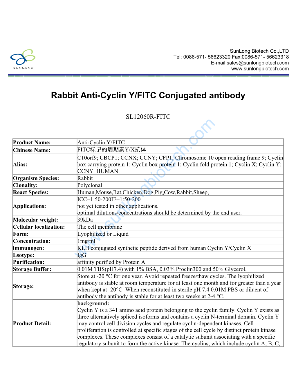 Rabbit Anti-Cyclin Y/FITC Conjugated Antibody-SL12060R-FITC