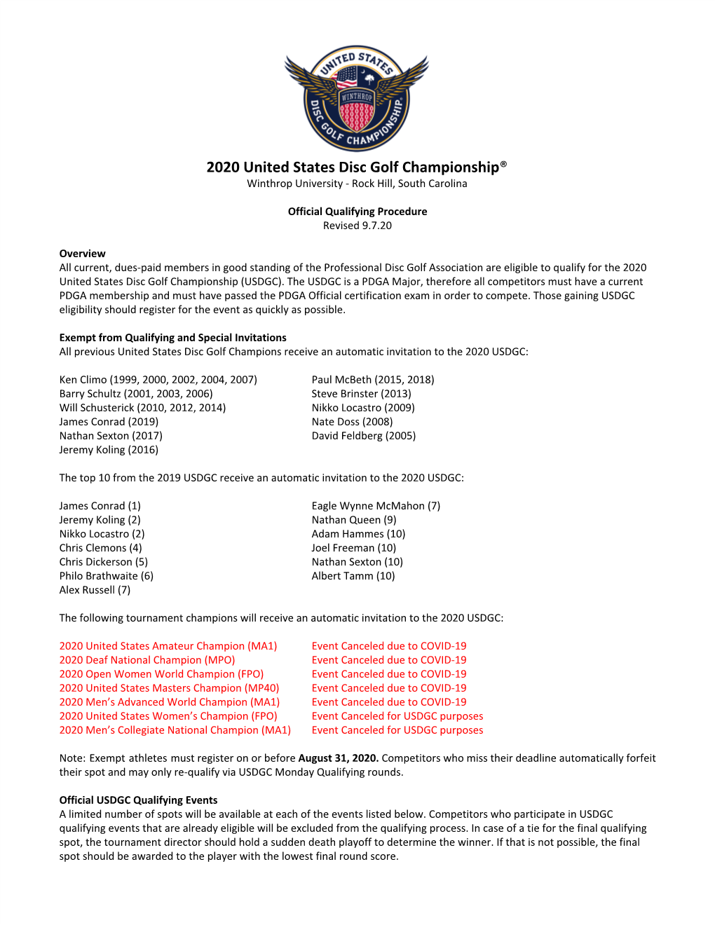 2020 United States Disc Golf Championship​®