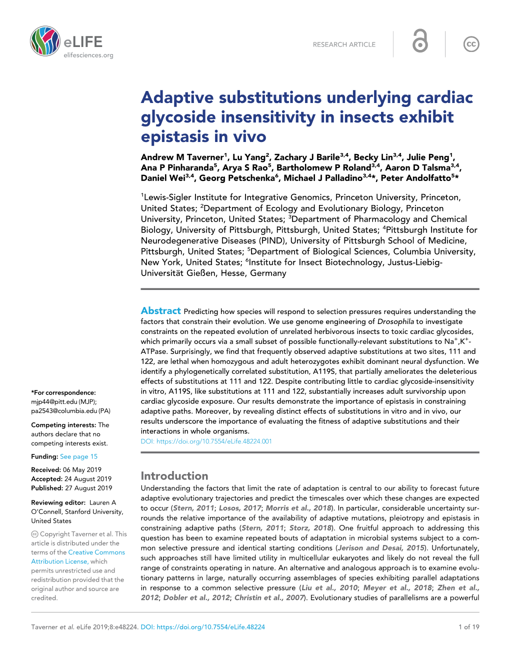 Adaptive Substitutions Underlying Cardiac Glycoside Insensitivity in Insects Exhibit Epistasis in Vivo