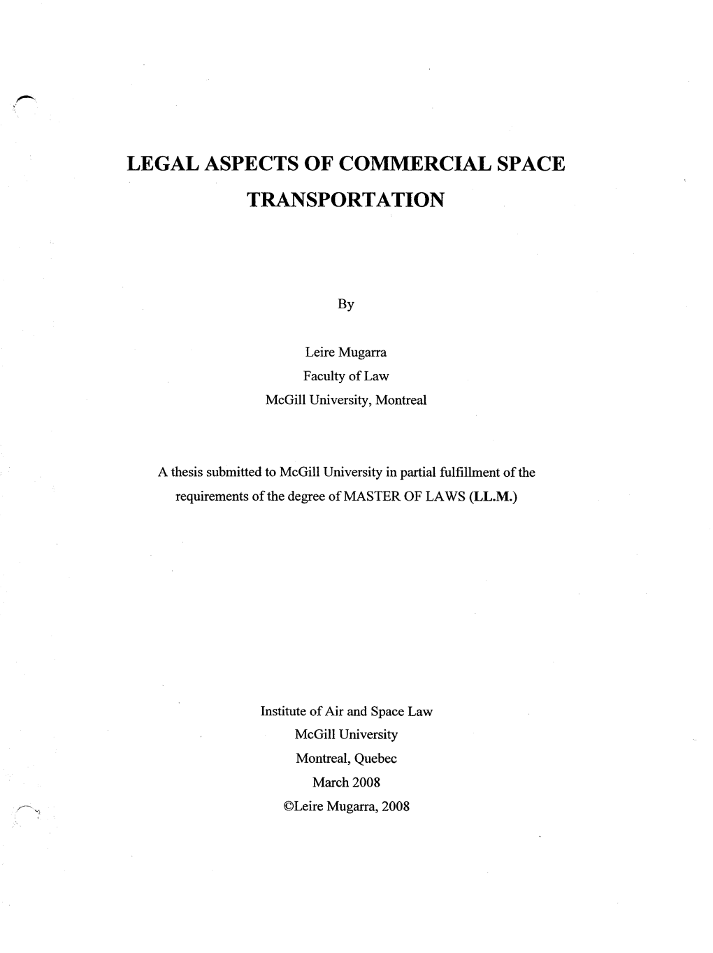 Legal Aspects of Commercial Space Transportation