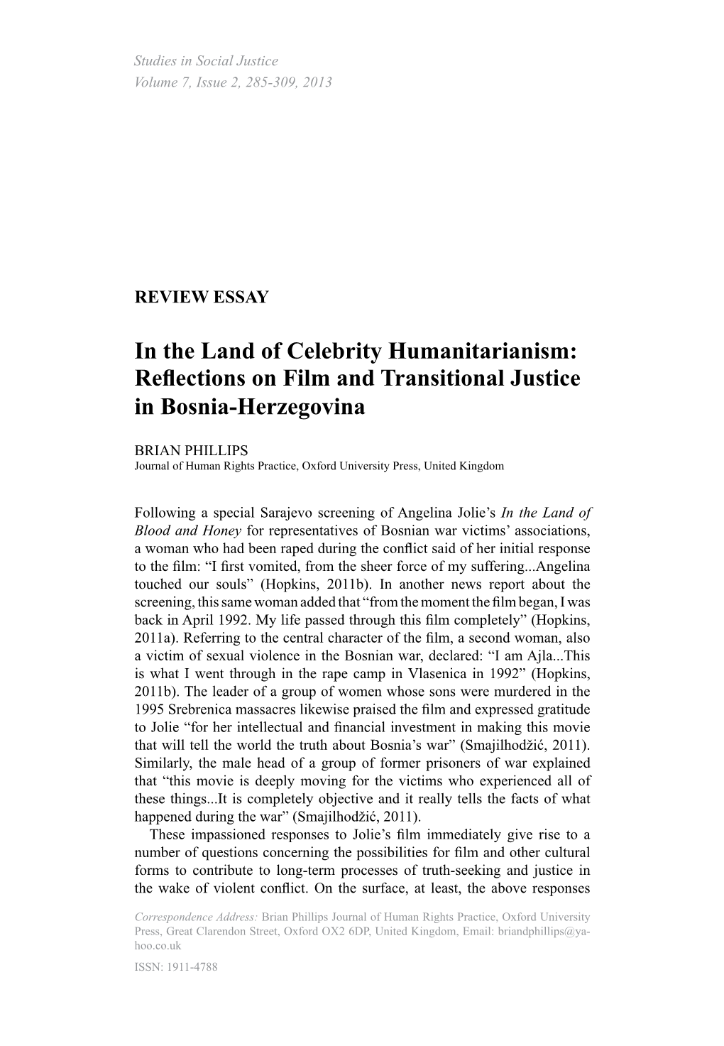 Reflections on Film and Transitional Justice in Bosnia-Herzegovina