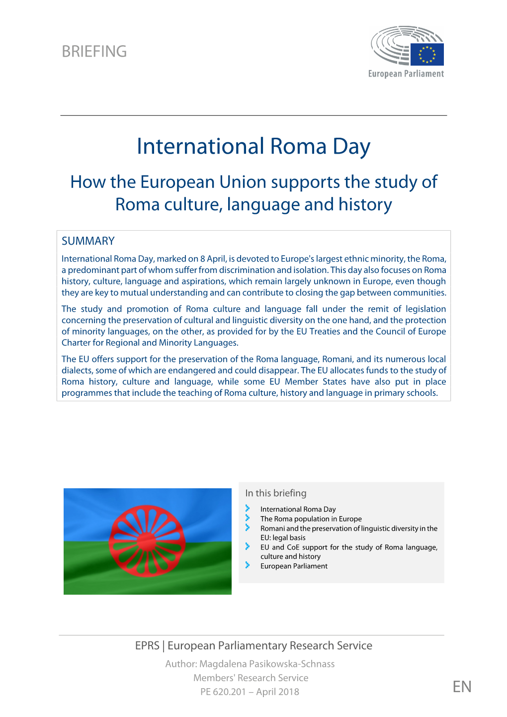 International Roma Day How the European Union Supports the Study of Roma Culture, Language and History