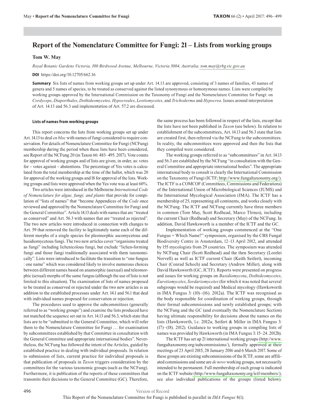 Report of the Nomenclature Committee for Fungi: 21 ÂŒ Lists