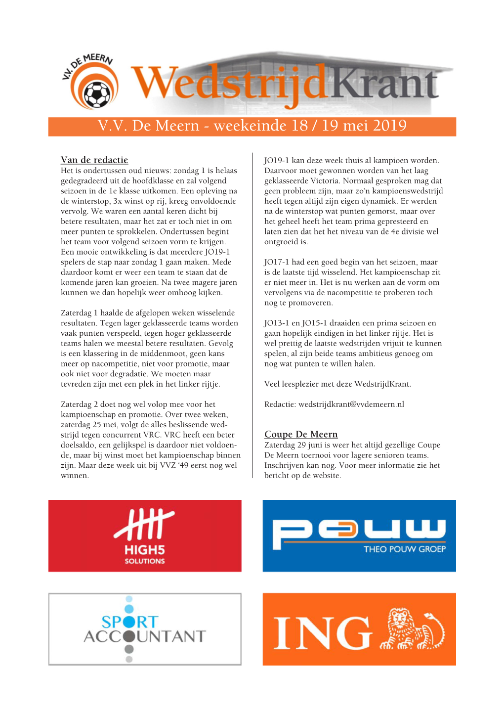 V.V. De Meern - Weekeinde 18 / 19 Mei 2019