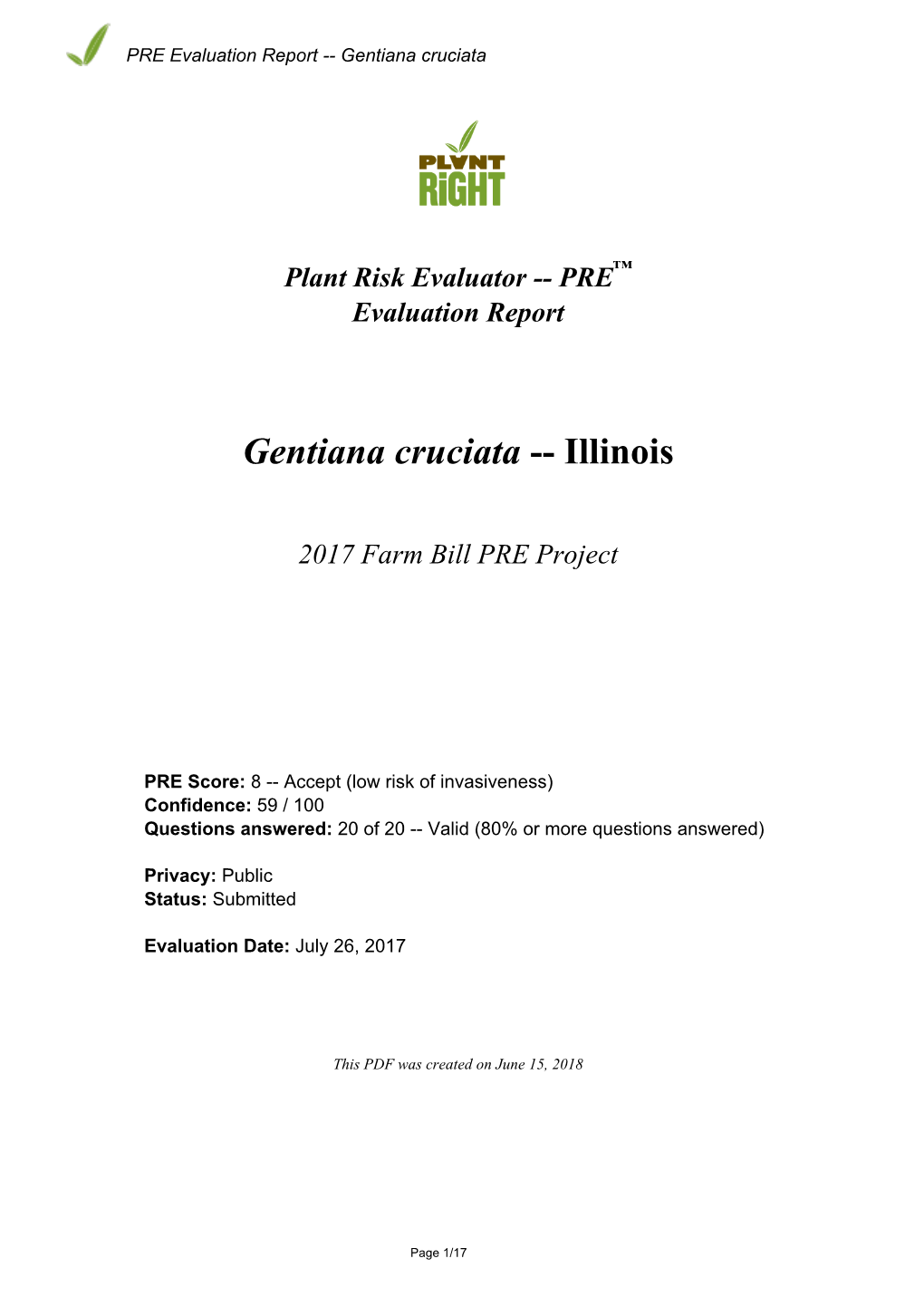 PRE Evaluation Report for Gentiana Cruciata