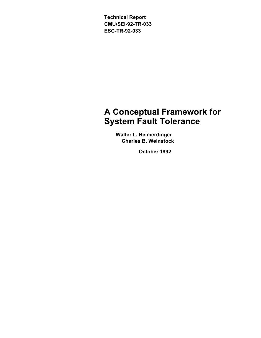 A Conceptual Framework for System Fault Tolerance