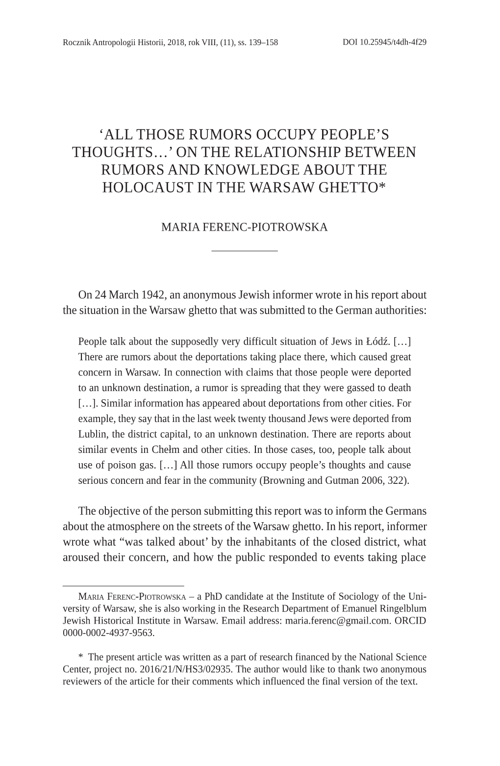 'All Those Rumors Occupy People's Thoughts…' on the Relationship Between Rumors and Knowledge About the Holocaust In