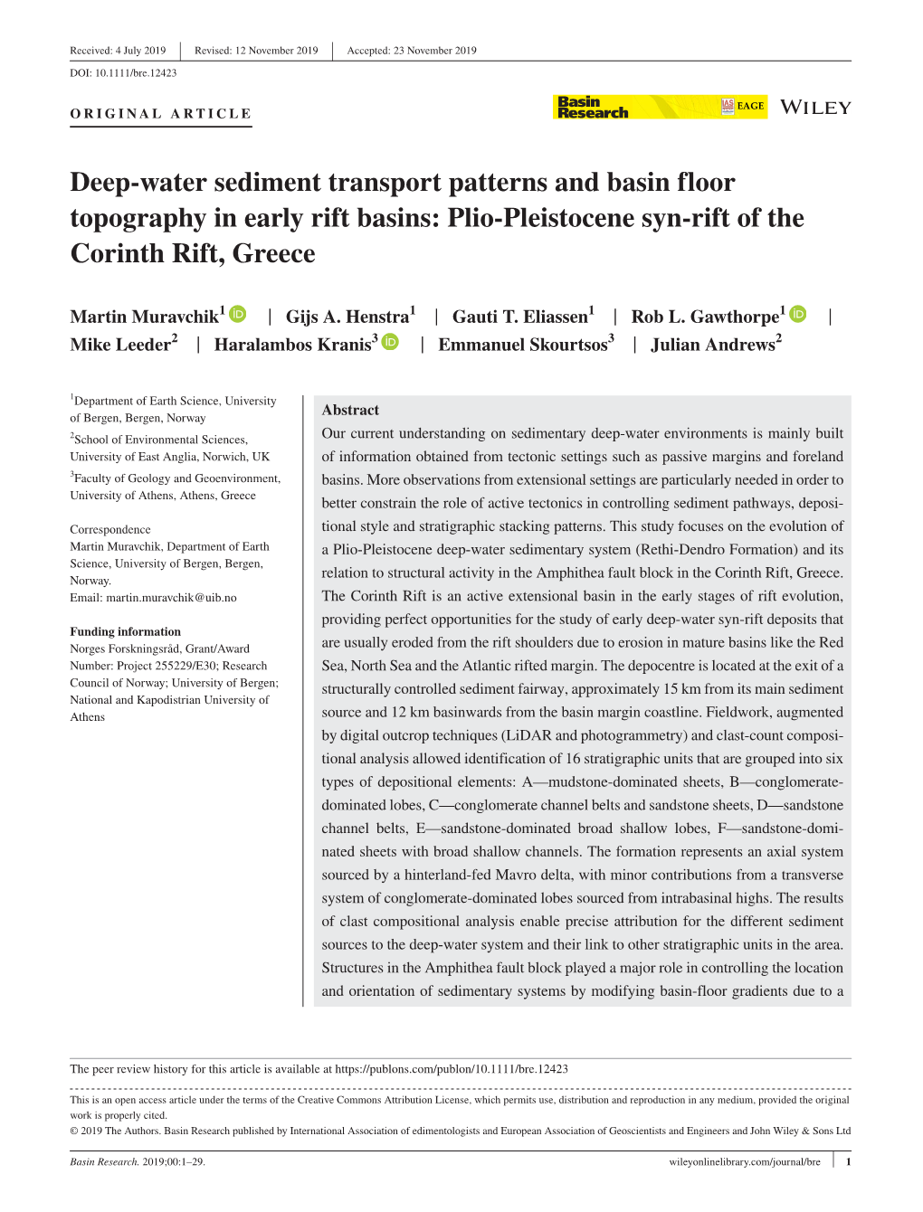 Water Sediment Transport Patterns and Basin Floor Topography in Early Rift Basins: Plio-Pleistocene Syn-Rift of the Corinth Rift, Greece