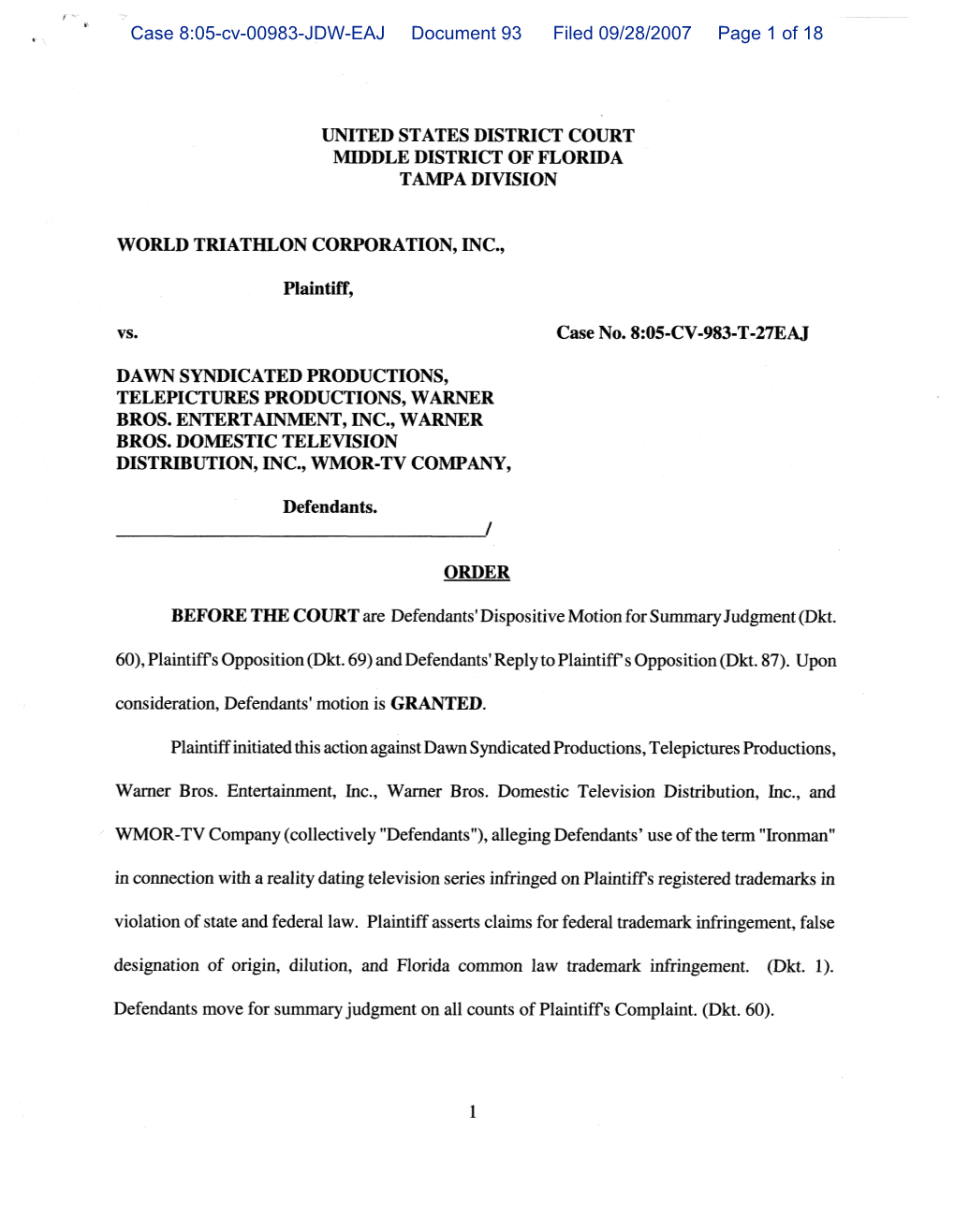 Case 8:05-Cv-00983-JDW-EAJ Document 93 Filed 09/28/2007 Page 1 of 18