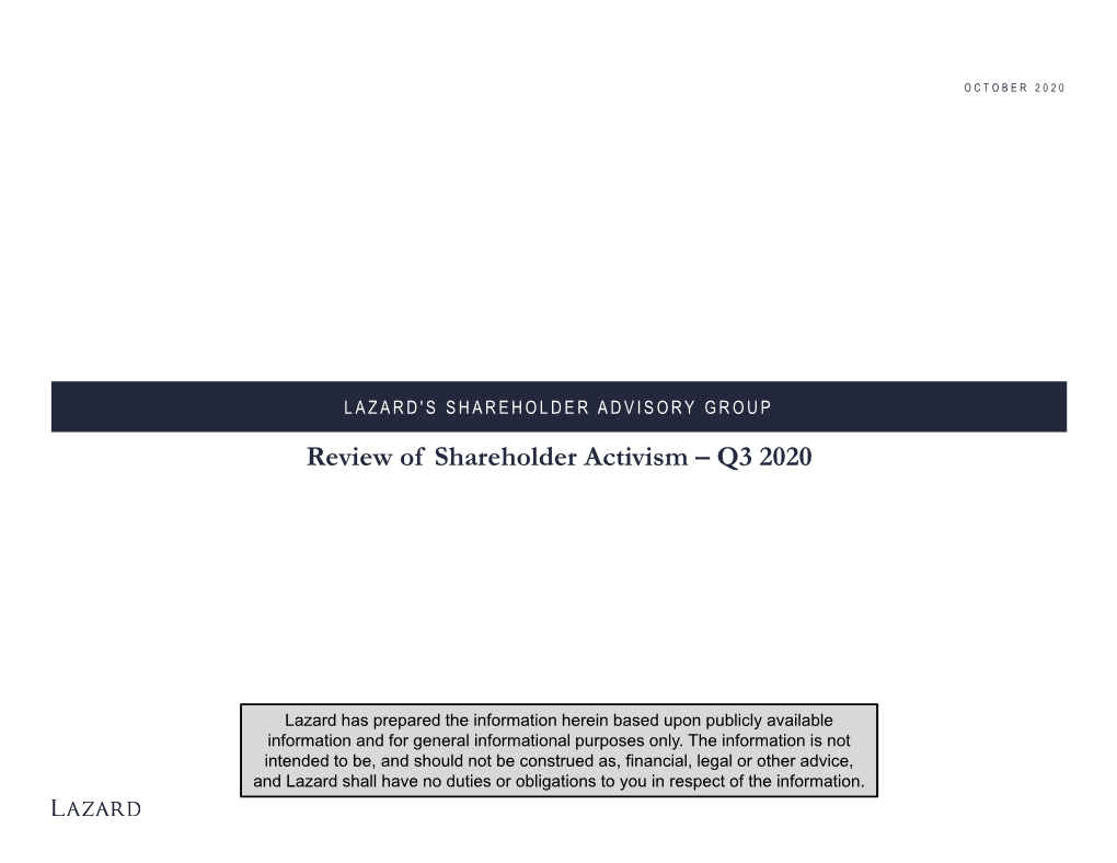Review of Shareholder Activism – Q3 2020