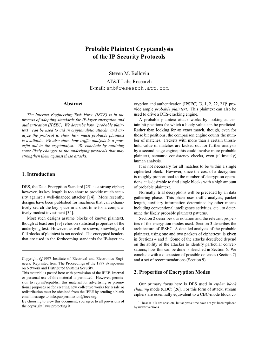 Probable Plaintext Cryptanalysis of the IP Security Protocols