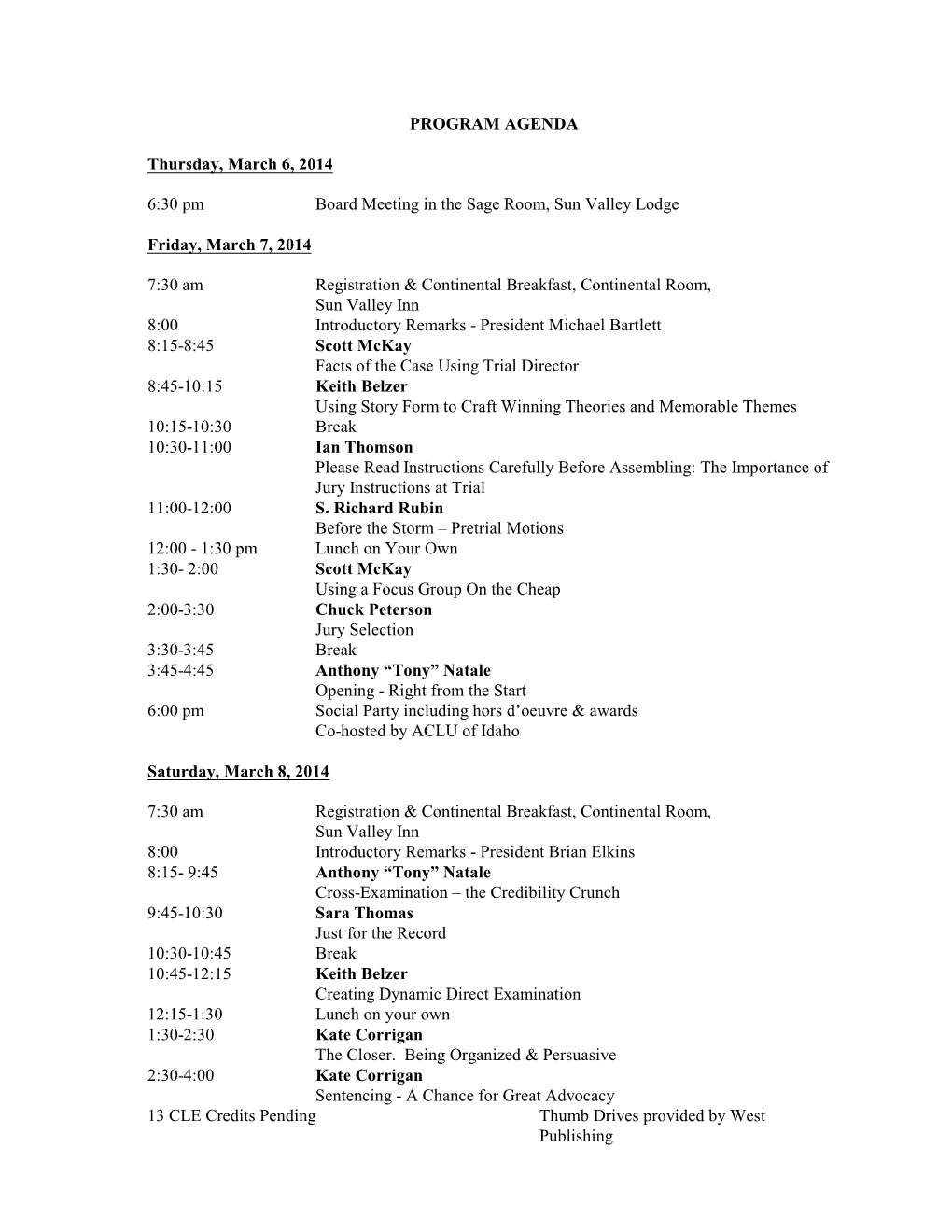 PROGRAM AGENDA Thursday, March 6, 2014 6:30 Pm Board