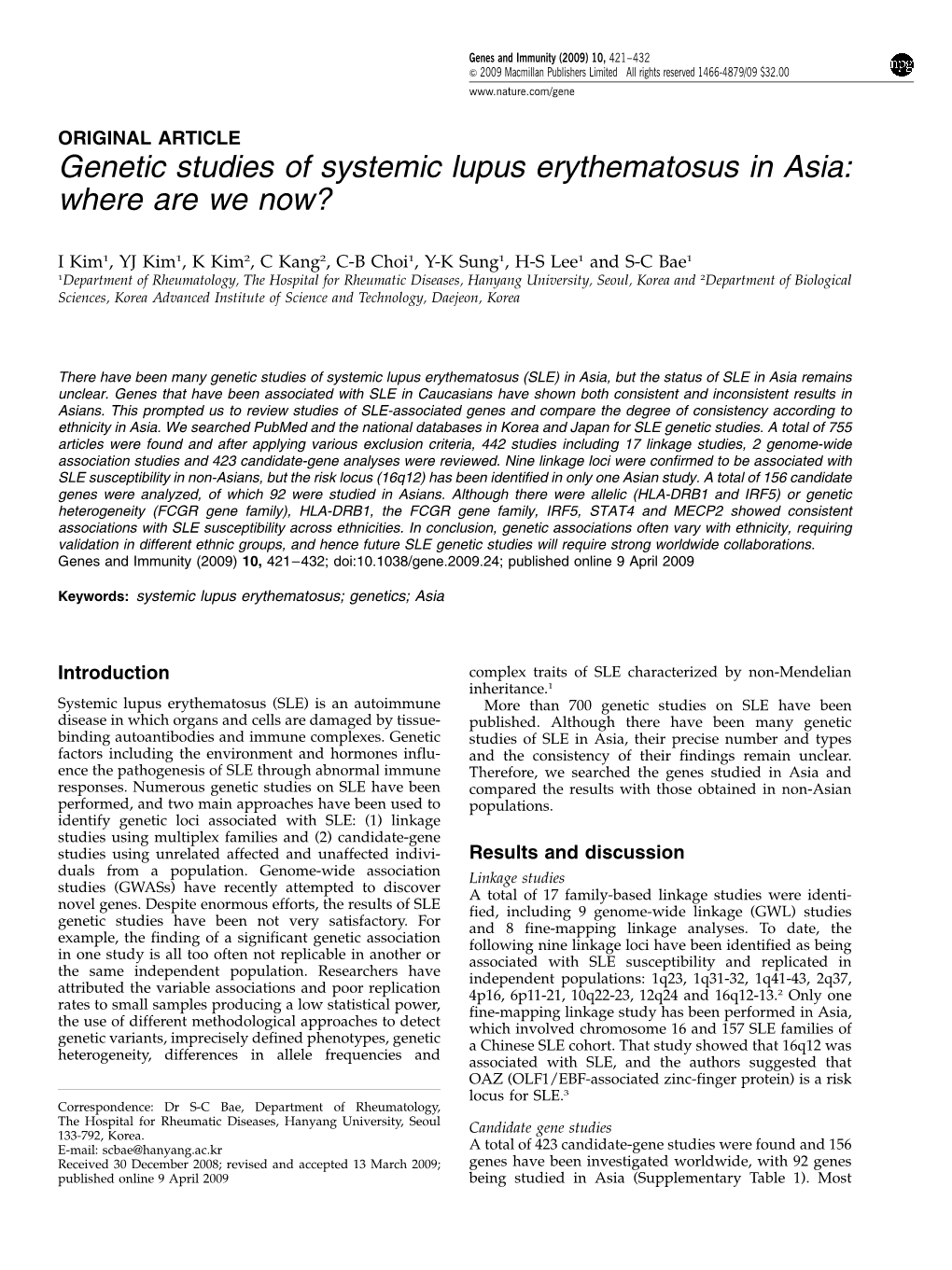 Genetic Studies of Systemic Lupus Erythematosus in Asia: Where Are We Now?