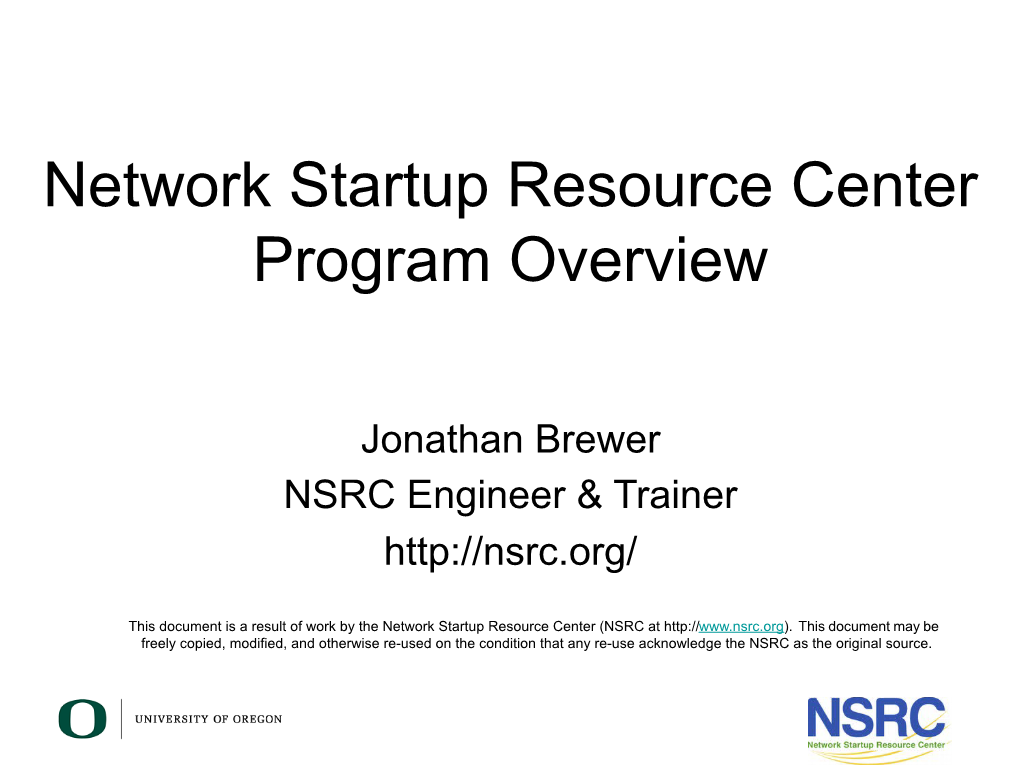 Network Startup Resource Center Program Overview