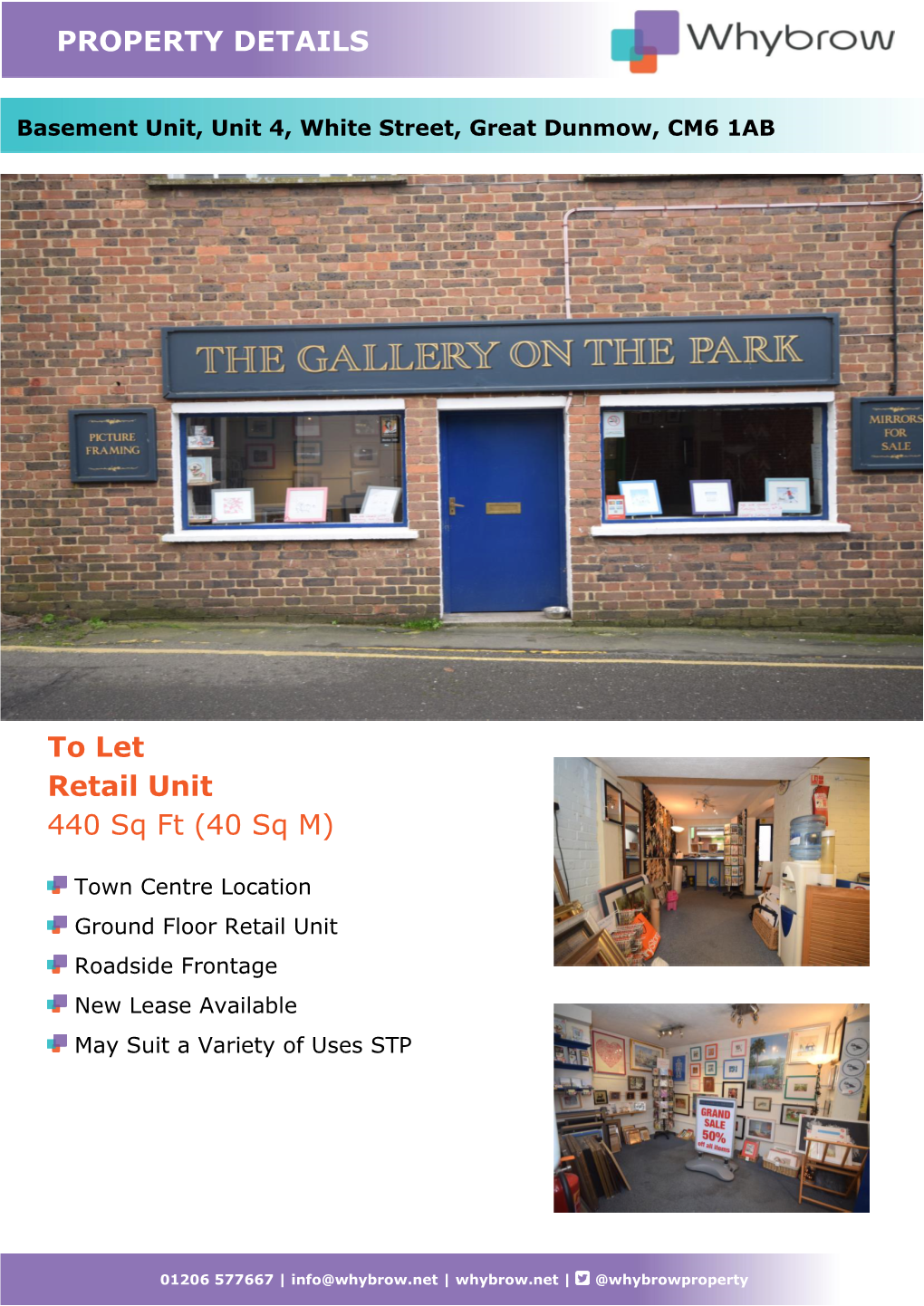 To Let Retail Unit 440 Sq Ft (40 Sq M)