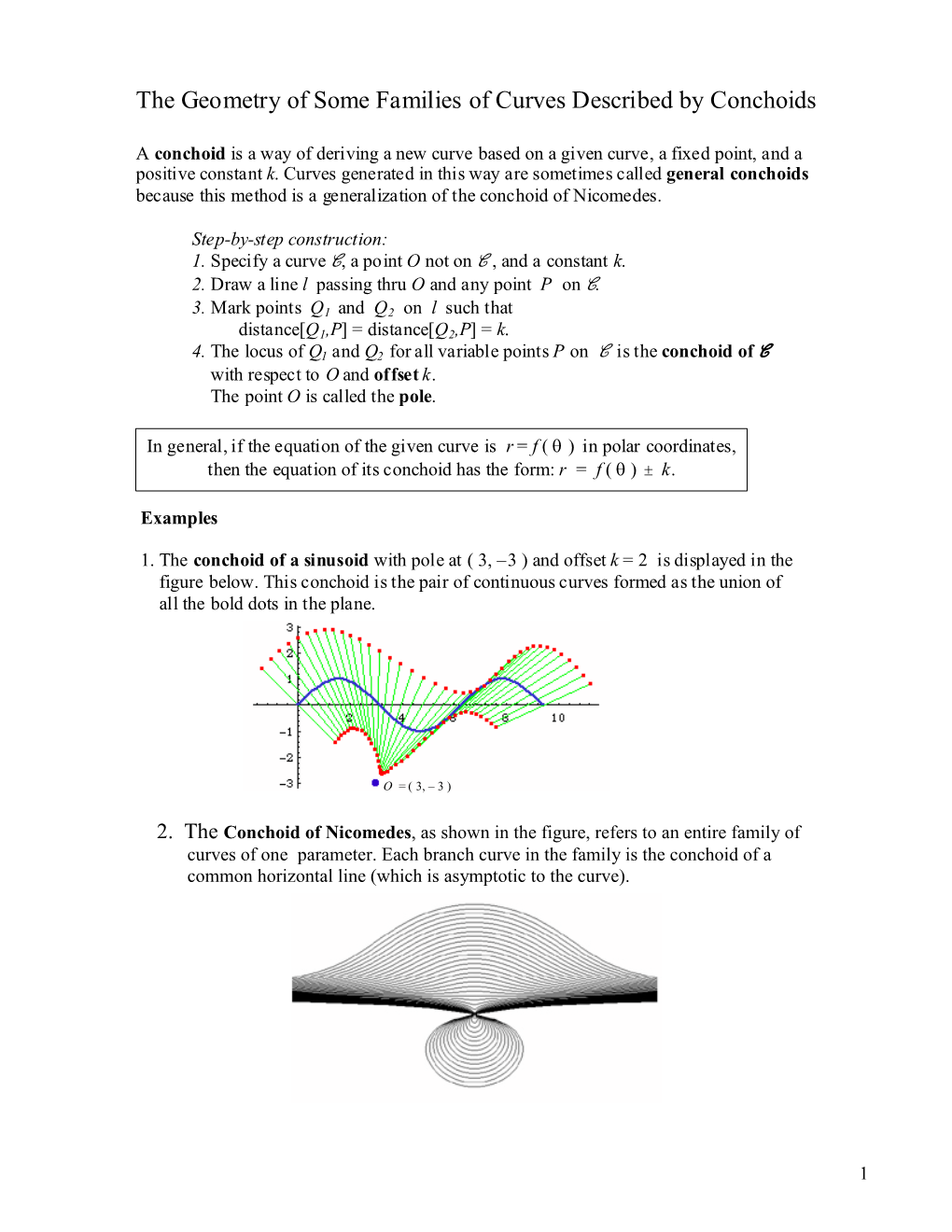 Geometry of Families of Curves Described by Conchoids