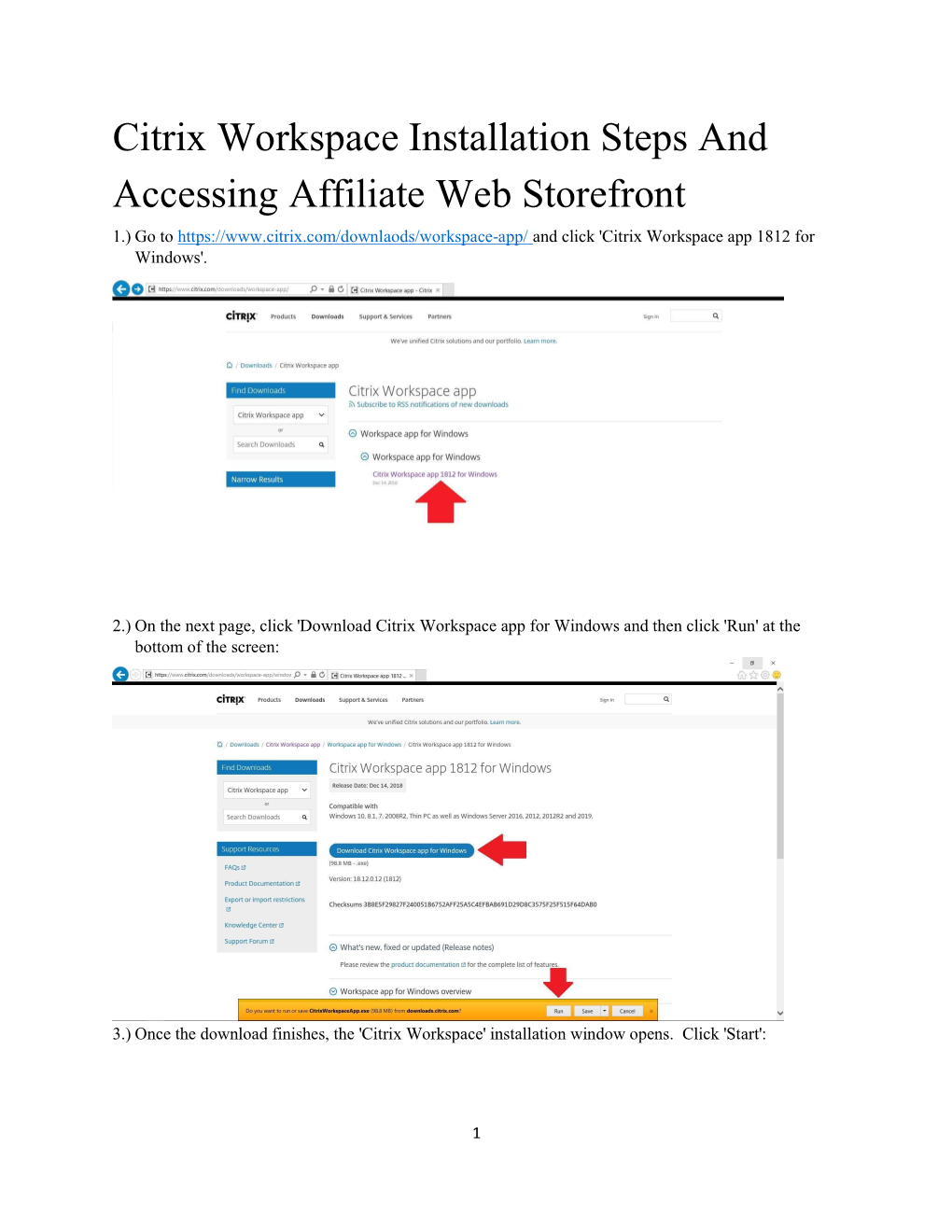 Citrix Workspace Installation Steps and Accessing Affiliate Web Storefront