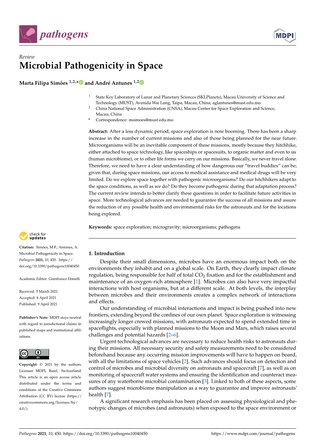 Microbial Pathogenicity in Space