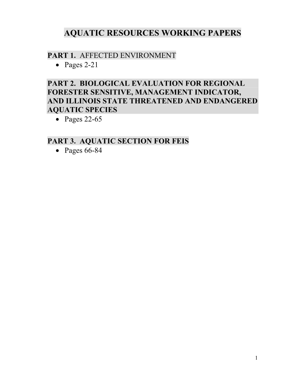 Aquatic Resources Working Papers