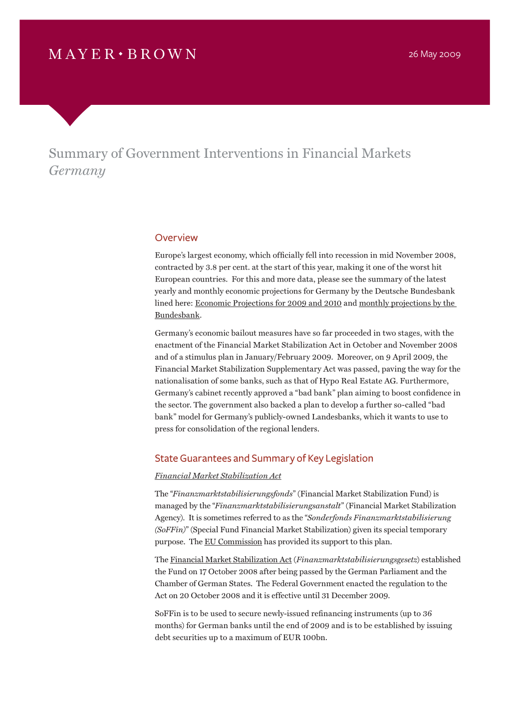 Summary of Government Interventions in Financial Markets Germany