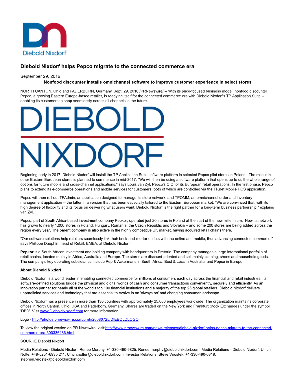 Diebold Nixdorf Helps Pepco Migrate to the Connected Commerce Era