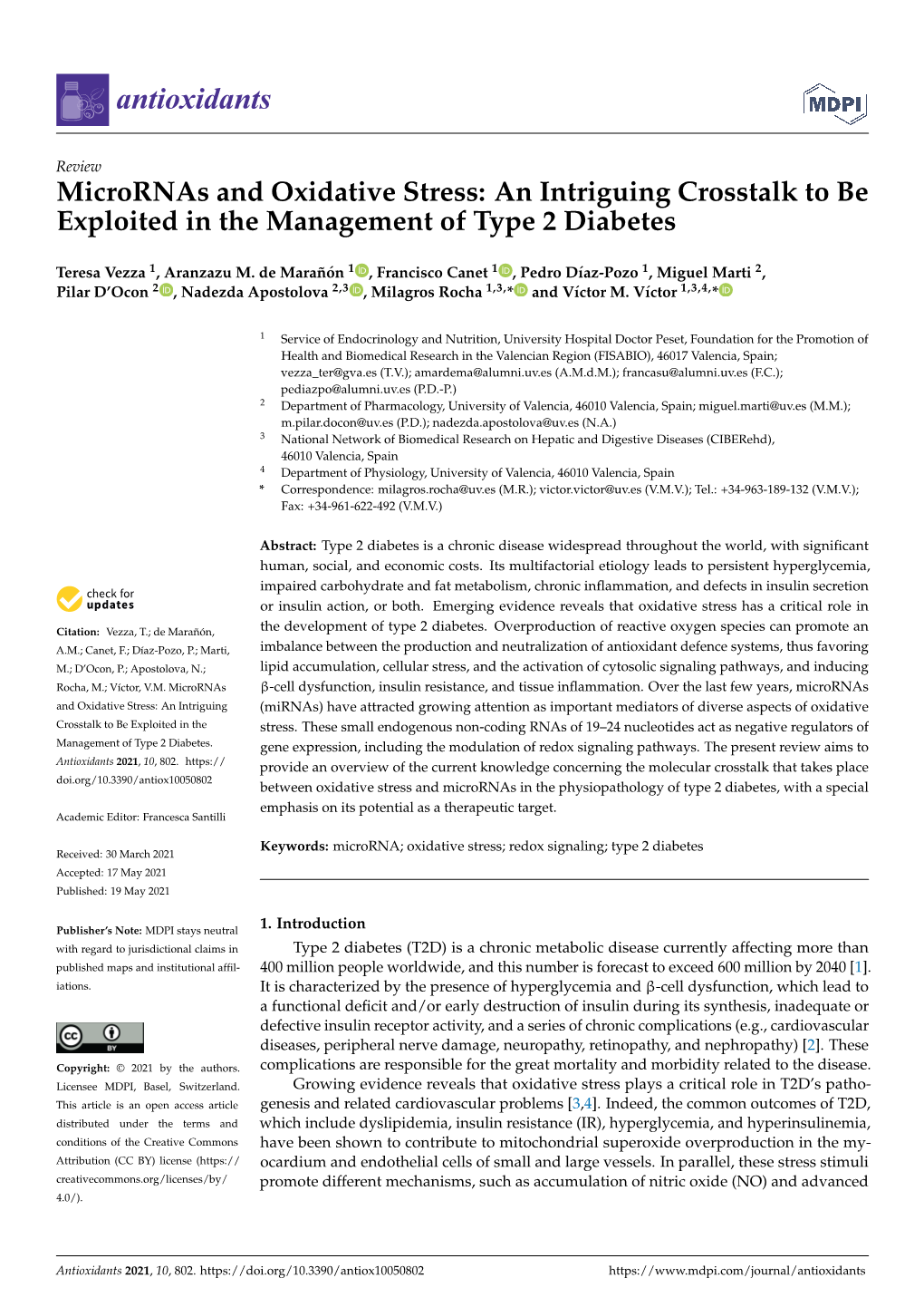 Micrornas and Oxidative Stress: an Intriguing Crosstalk to Be Exploited in the Management of Type 2 Diabetes