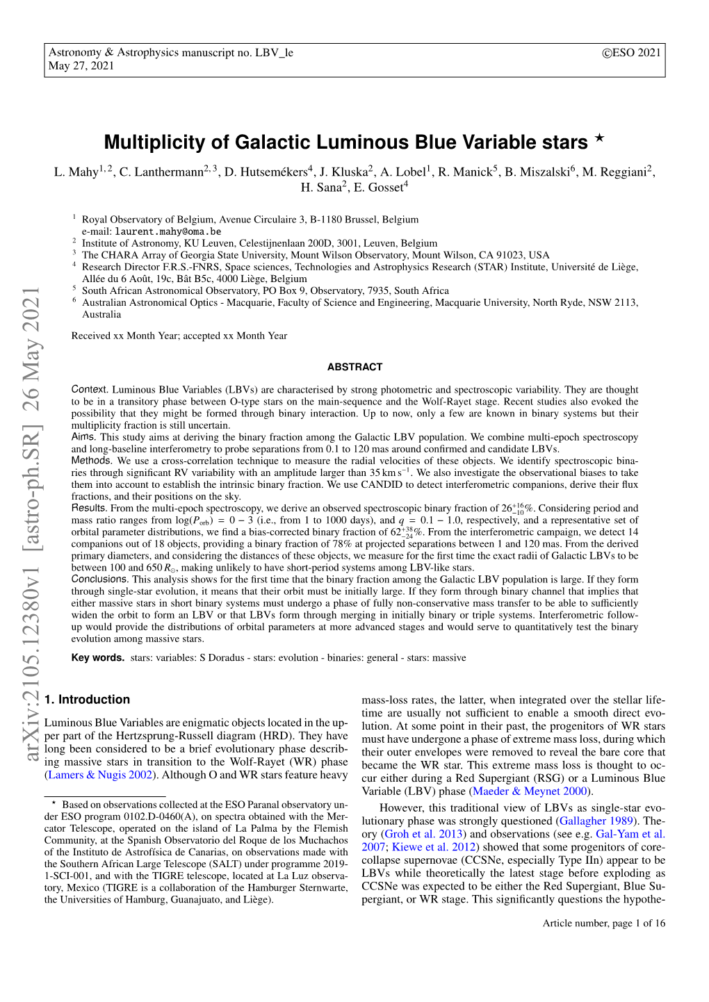 Arxiv:2105.12380V1 [Astro-Ph.SR] 26 May 2021 Ing Massive Stars in Transition to the Wolf-Rayet (WR) Phase Became the WR Star