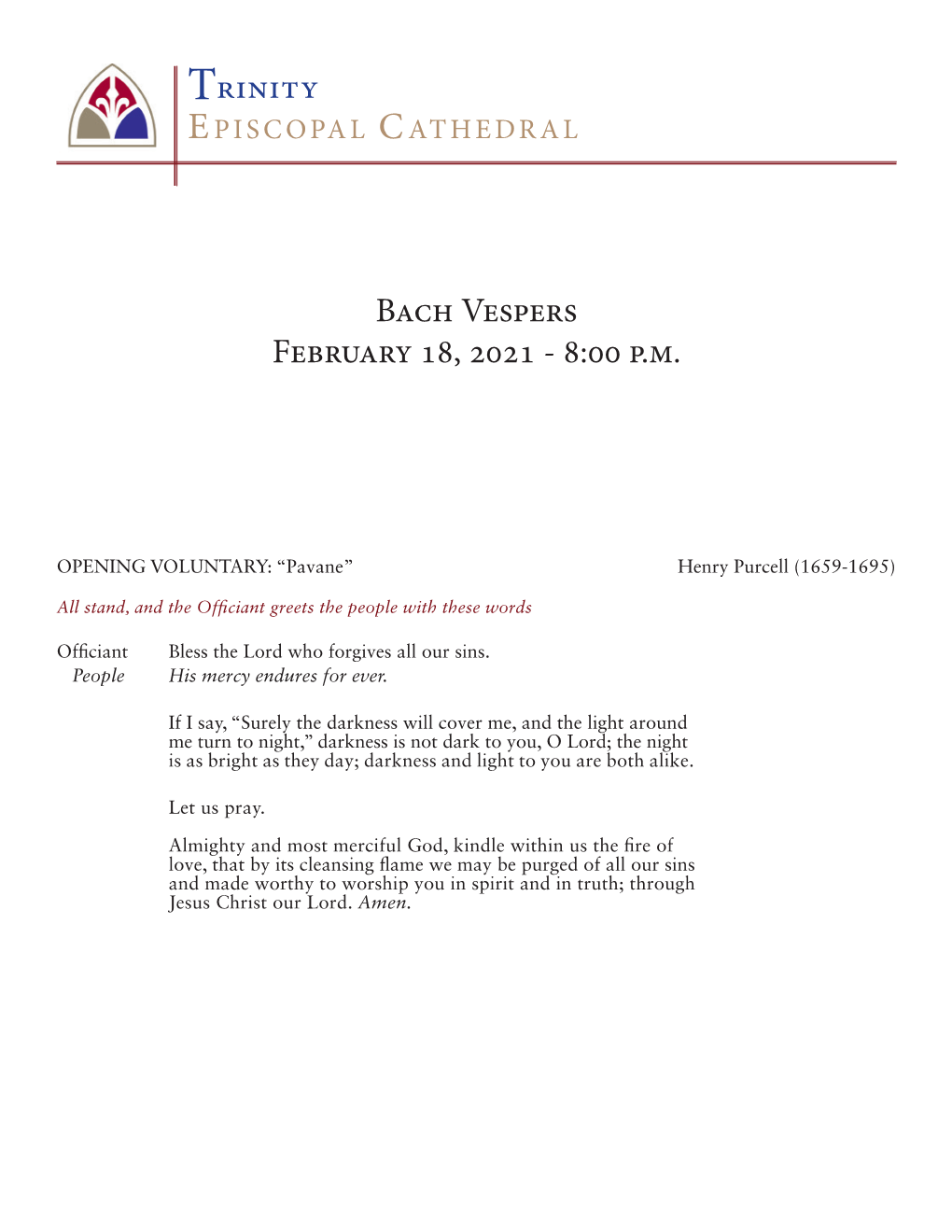 Bach Vespers February 18, 2021 - 8:00 P.M